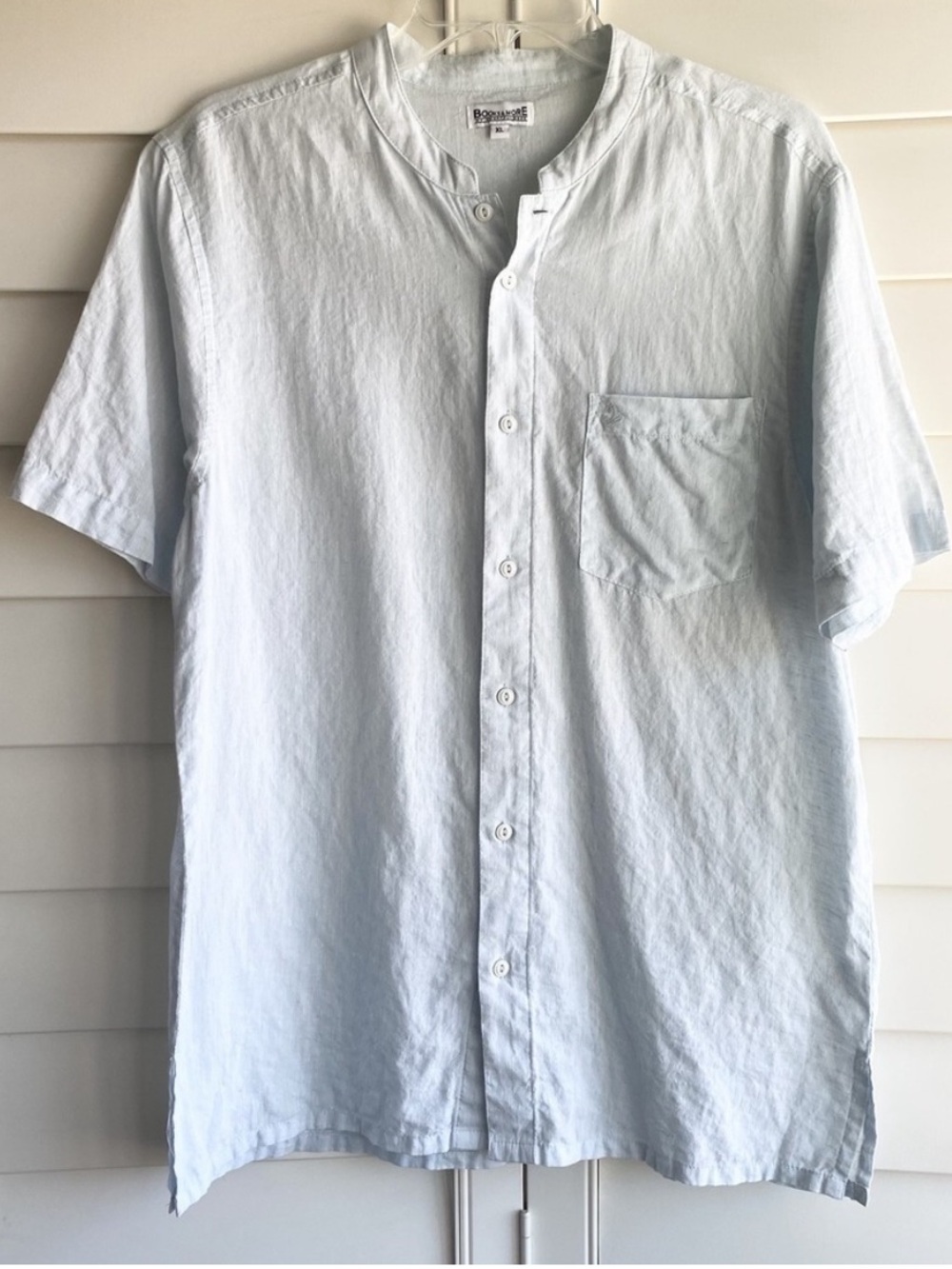 Linen Mandarin Collar Short-Sleeve Shirt
